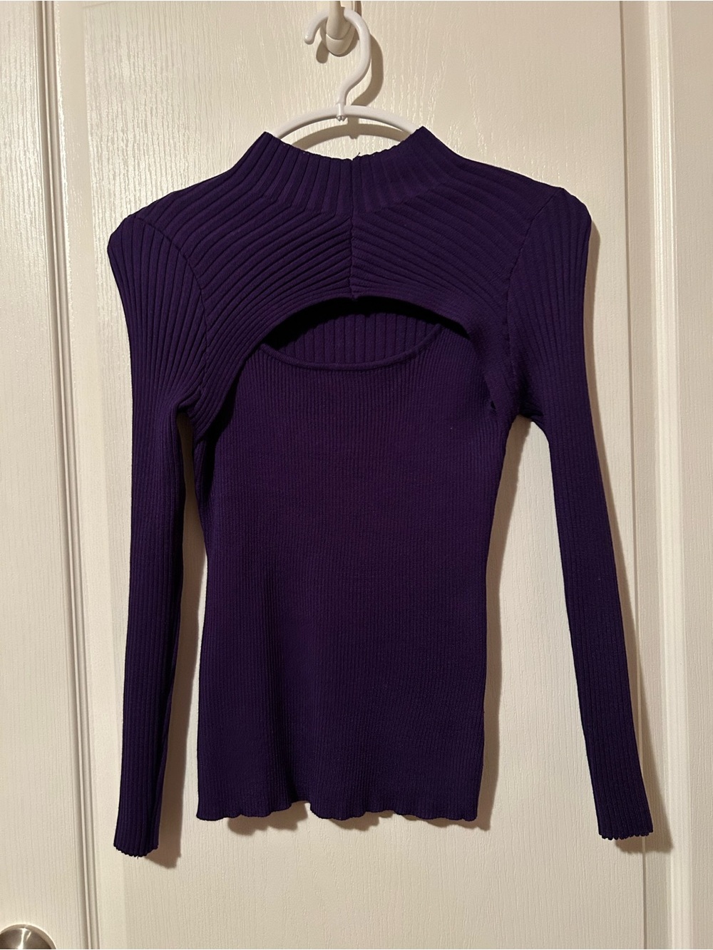 NWOT Cato Purple Ribbed Long-Sleeve Top with Chest Cutout